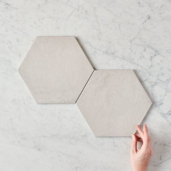 Ocean Beach White Encaustic Look Hexagon Tile