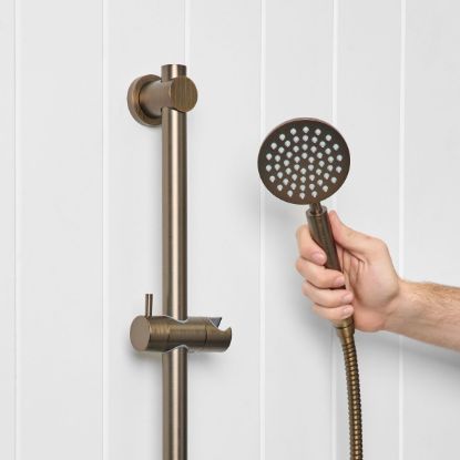 Round Hand Shower + Adjustable Rail Antique Brass