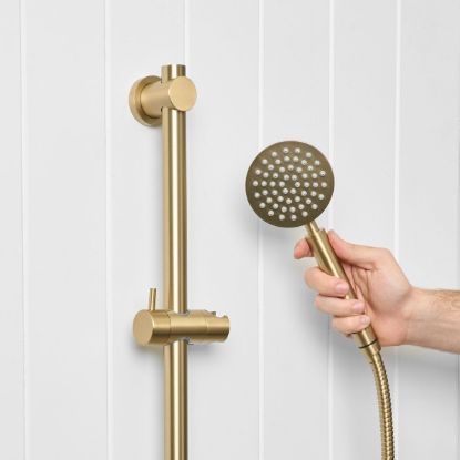 Round Hand Shower + Adjustable Rail Brushed Brass