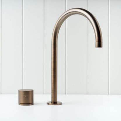 Sydney Basin Spout + Benchtop Progressive Mixer Antique Brass