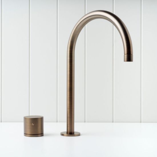 Sydney Basin Spout + Benchtop Progressive Mixer Antique Brass