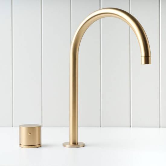 Sydney Basin Spout + Benchtop Progressive Mixer Brushed Brass