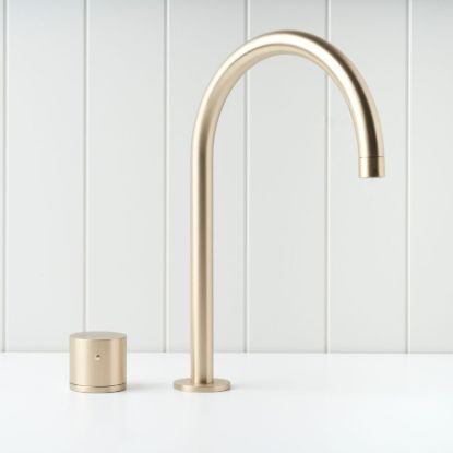 Sydney Basin Spout + Benchtop Progressive Mixer Warm Brushed Nickel
