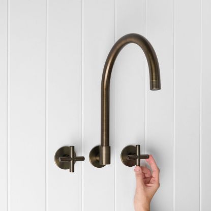Sydney Swivel Spout + Cross Taps Antique Brass