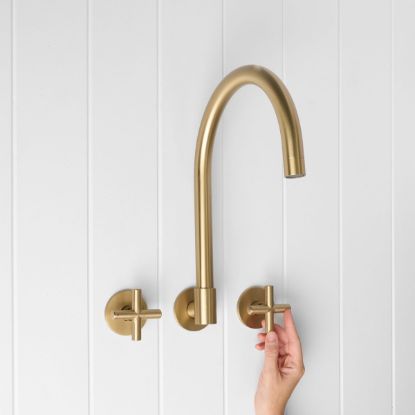 Sydney Swivel Spout + Cross Taps Brushed Brass