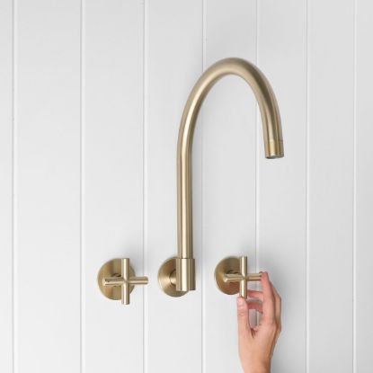 Sydney Swivel Spout + Cross Taps Warm Brushed Nickel