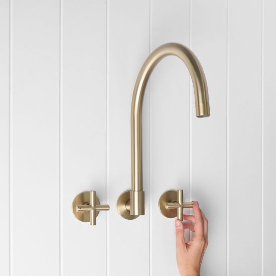Sydney Swivel Spout + Cross Taps Warm Brushed Nickel