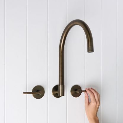 Sydney Swivel Spout + Double Handle Taps Antique Brass