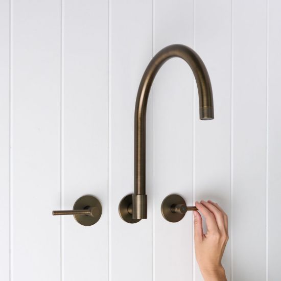 Sydney Swivel Spout + Double Handle Taps Antique Brass