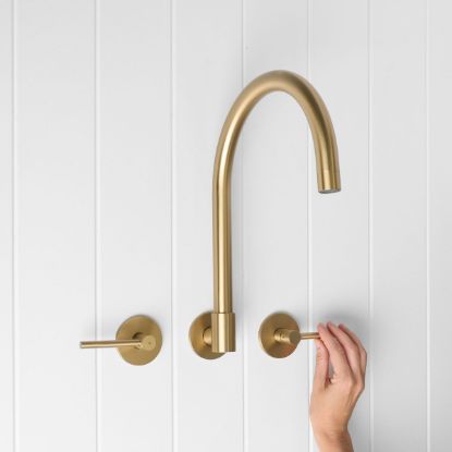 Sydney Swivel Spout + Double Handle Taps Brushed Brass
