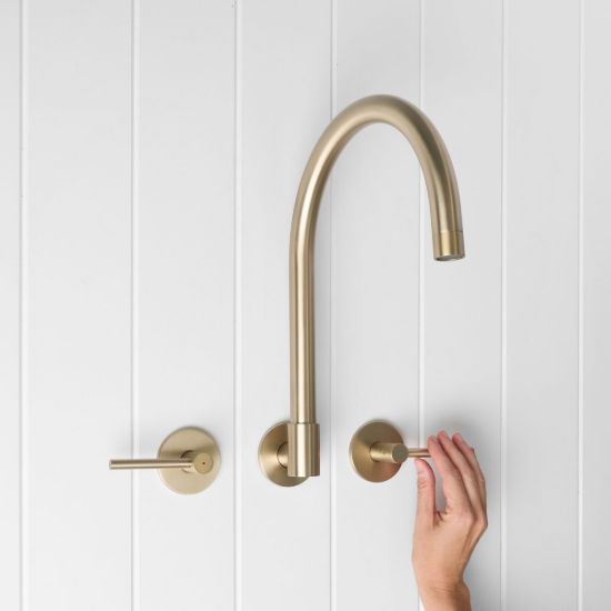Sydney Swivel Spout + Double Handle Taps Warm Brushed Nickel