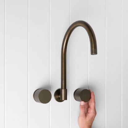 Sydney Swivel Spout + Round Taps Antique Brass