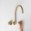 Sydney Swivel Spout + Round Taps Brushed Brass