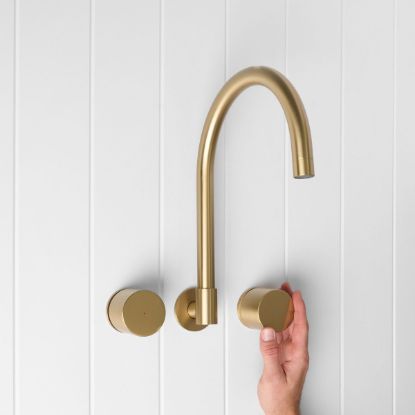 Sydney Swivel Spout + Round Taps Brushed Brass