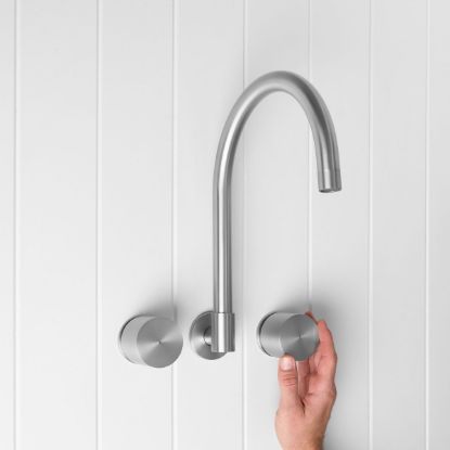 Sydney Swivel Spout + Round Taps Stainless Steel