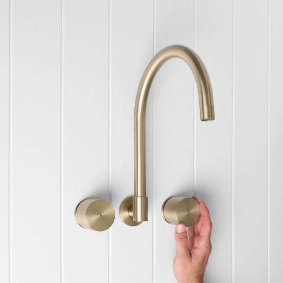 Sydney Swivel Spout + Round Taps Warm Brushed Nickel