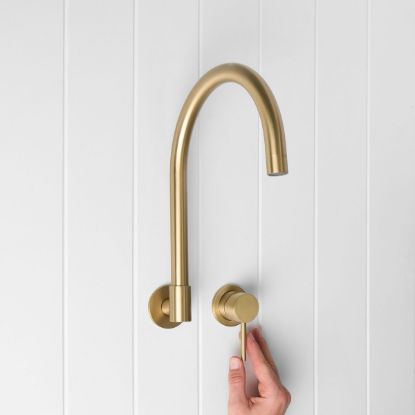 Sydney Swivel Spout + Wall Mixer Brushed Brass