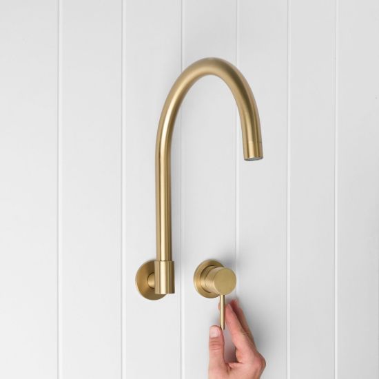 Sydney Swivel Spout + Wall Mixer Brushed Brass