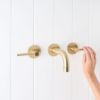 Sydney Wall Spout + Double Handle Taps Brushed Brass