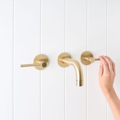 Sydney Wall Spout + Double Handle Taps Brushed Brass