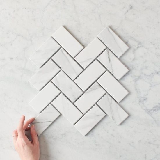 Tully Heads Carrara Matte Herringbone Tile