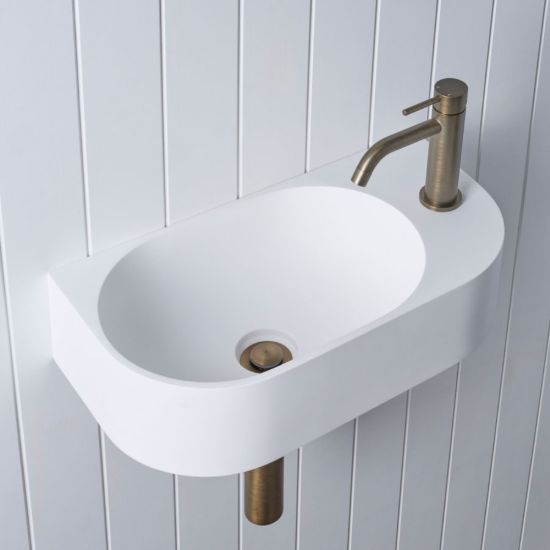 Wall Hung Basin with Short Basin Mixer Set Antique Brass
