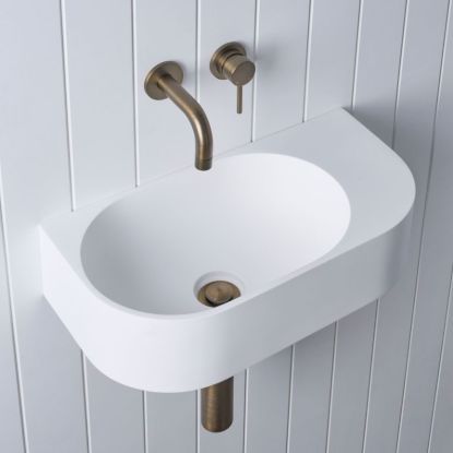 Wall Hung Basin with Wall Mixer Set Antique Brass
