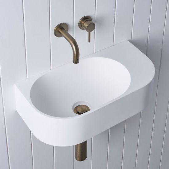 Wall Hung Basin with Wall Mixer Set Antique Brass