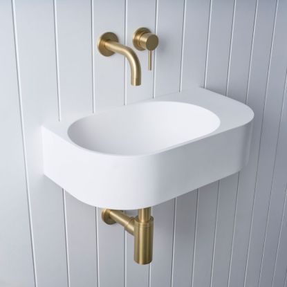 Wall Hung Basin with Wall Mixer Set Brushed Brass