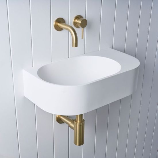 Wall Hung Basin with Wall Mixer Set Brushed Brass