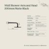 Wall Shower Arm and Head Matte Black 200mm