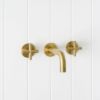 Sydney Wall Spout + Cross Taps Brushed Brass