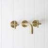 Sydney Wall Spout + Cross Taps Warm Brushed Nickel