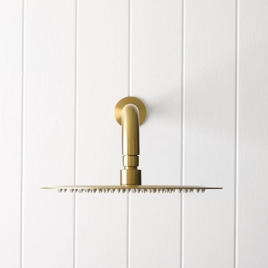 Wall Shower Arm and Head Brushed Brass 250mm
