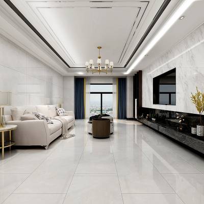 Grey Full-Body Marble-Look Floor Tile 600x1200mm, White Floor and Wall Tile for Living Rooms