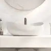 Bathroom Stone Resin Oval Vessel Sink Modern Art Sink Matte White with Pop Up Drain