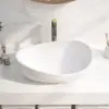 Bathroom Stone Resin Oval Vessel Sink Modern Art Sink Matte White with Pop Up Drain