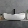 Bathroom Stone Resin Oval Vessel Sink Modern Art Sink Matte White with Pop Up Drain