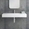 Matte White Wall-Mount Floating Basin Solid Surface Stone Resin Bathroom V-Shaped Basin