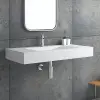 Matte White Wall-Mount Floating Basin Solid Surface Stone Resin Bathroom V-Shaped Basin