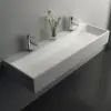 1200mm Wall-Mount Double Basin Stone Resin Matte White Floating Trough Bathroom Basin