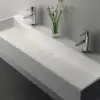 1200mm Wall-Mount Double Basin Stone Resin Matte White Floating Trough Bathroom Basin