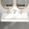 1200mm Wall-Mount Double Basin Stone Resin Matte White Floating Trough Bathroom Basin
