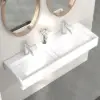 1200mm Wall-Mount Double Basin Stone Resin Matte White Floating Trough Bathroom Basin