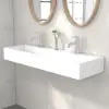 1200mm Wall-Mount Double Basin Stone Resin Matte White Floating Trough Bathroom Basin