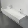 1200mm Wall-Mount Double Basin Stone Resin Matte White Floating Trough Bathroom Basin