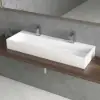 1200mm Wall-Mount Double Basin Stone Resin Glossy White Floating Trough Bathroom Basin