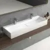 1200mm Wall-Mount Double Basin Stone Resin Glossy White Floating Trough Bathroom Basin