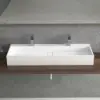 1200mm Wall-Mount Double Basin Stone Resin Glossy White Floating Trough Bathroom Basin