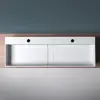 1200mm Wall-Mount Double Basin Stone Resin Glossy White Floating Trough Bathroom Basin